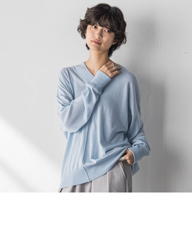 【新色追加】Vネックコクーンニットプルオーバー≪手洗い可能≫