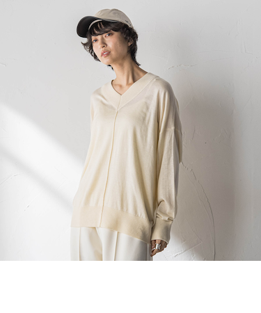 【新色追加】Vネックコクーンニットプルオーバー≪手洗い可能≫