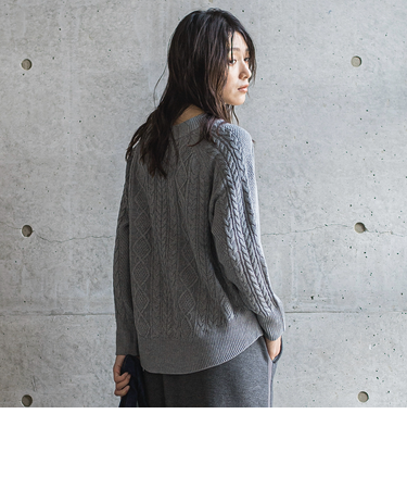 【WEB限定】裏毛×ニット前後ドッキングプルオーバー≪手洗い可能≫