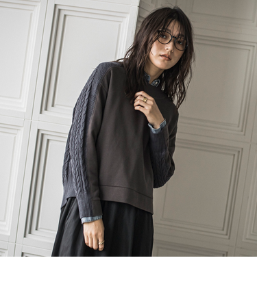 【WEB限定】裏毛×ニット前後ドッキングプルオーバー≪手洗い可能≫