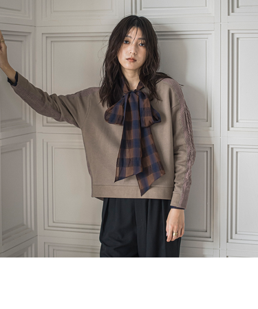 【WEB限定】裏毛×ニット前後ドッキングプルオーバー≪手洗い可能≫