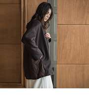 ダンボール×キルティングロングノーカラーブルゾン