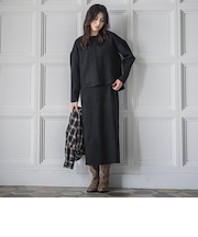 スウェード×ニットスカートセットアップ≪手洗い可能≫