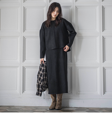 スウェード×ニットスカートセットアップ≪手洗い可能≫