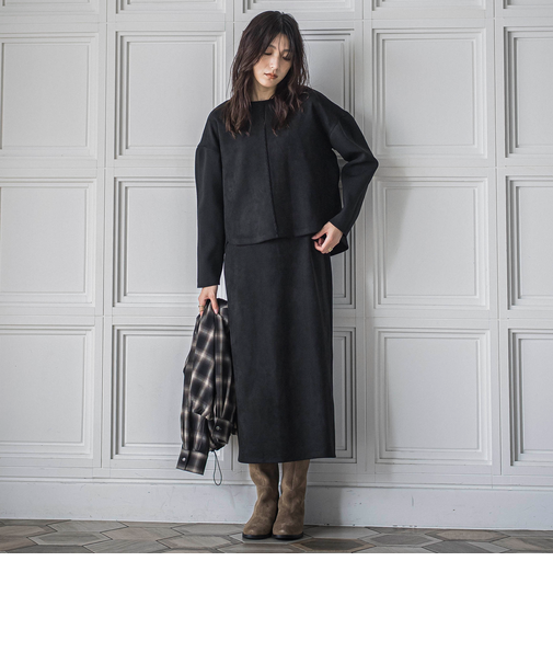 スウェード×ニットスカートセットアップ≪手洗い可能≫