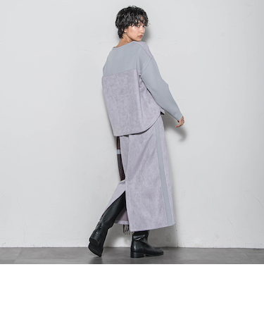 【新色追加】スウェード調×ニットスカートセットアップ≪手洗い可能≫