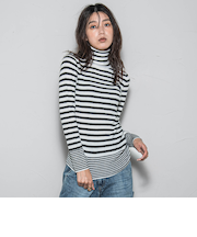 【WEB限定】タートルネックボーダーニットプルオーバー≪手洗い可能≫