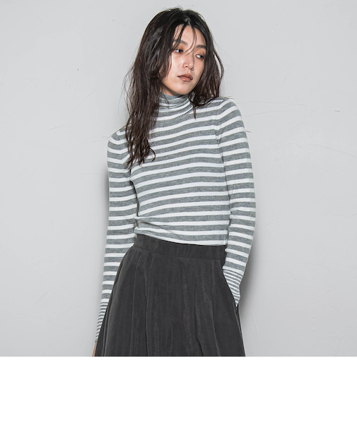 【WEB限定】タートルネックボーダーニットプルオーバー≪手洗い可能≫
