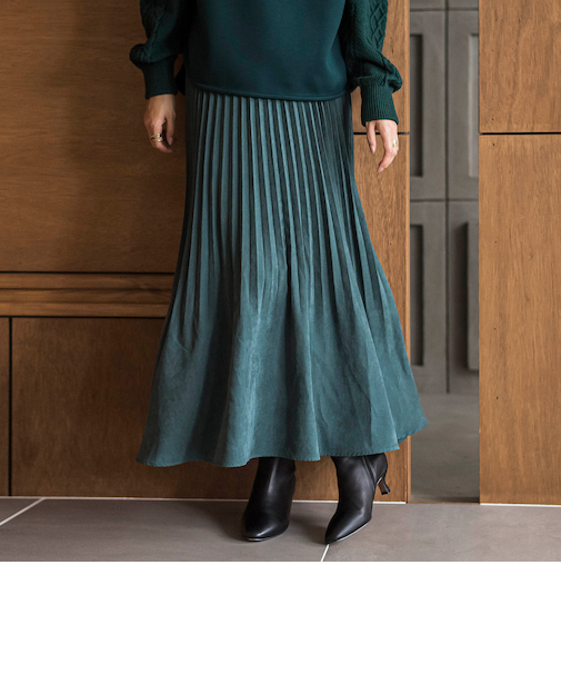 スウェードライク消しプリーツスカート≪手洗い可能≫