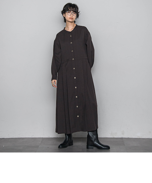 サイドプリーツシャツワンピース≪洗濯機で洗える≫