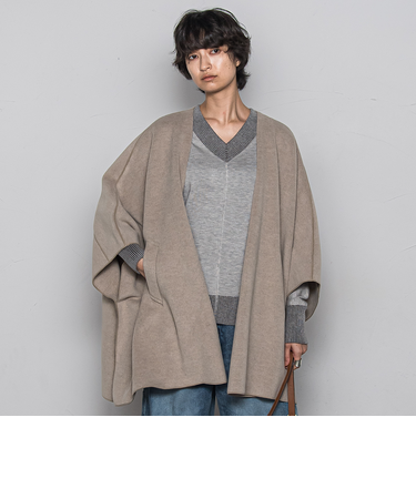 ニット両面パイルノーカラーポンチョ
