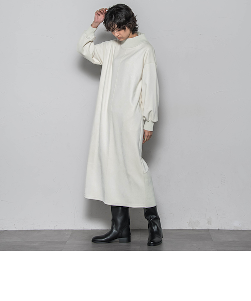 【WEB限定】スウェード×リブモックネックワンピース≪手洗い可能≫