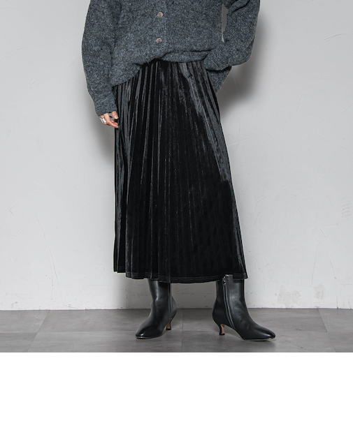 【WEB限定】ストレッチベロアプリーツスカート≪手洗い可能≫