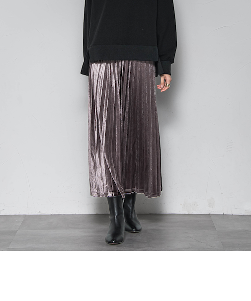 【WEB限定】ストレッチベロアプリーツスカート≪手洗い可能≫