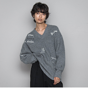 メッセージ刺繍Vネックニットプルオーバー≪手洗い可能≫
