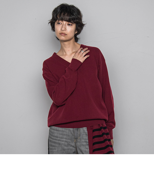 【ふわもち】Vネックニット≪洗濯機で洗える≫