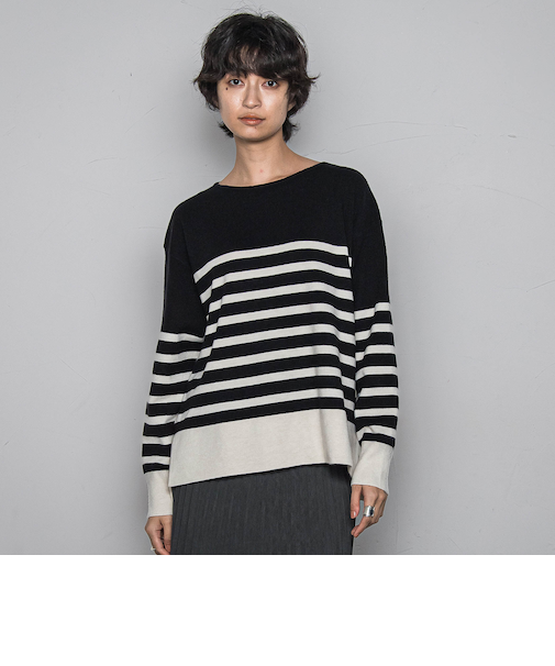 【ふわもち】ボーダーニット≪洗濯機で洗える≫