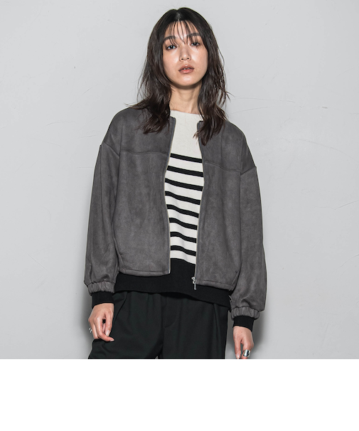 【WEB限定】マシュマロスウェードノーカラーブルゾン≪手洗い可能≫