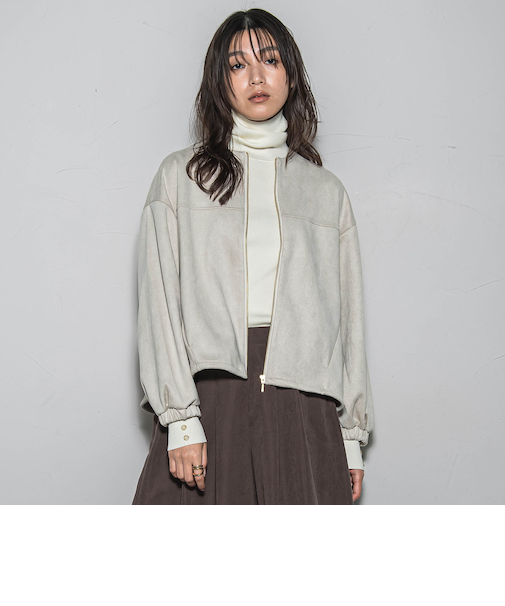 【WEB限定】マシュマロスウェードノーカラーブルゾン≪手洗い可能≫