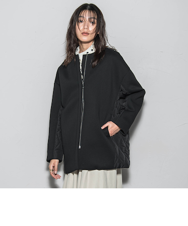 モスダンボール×中綿キルティングノーカラーコート≪手洗い可能≫