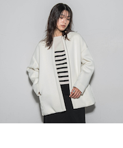 モスダンボール×中綿キルティングノーカラーコート≪手洗い可能≫