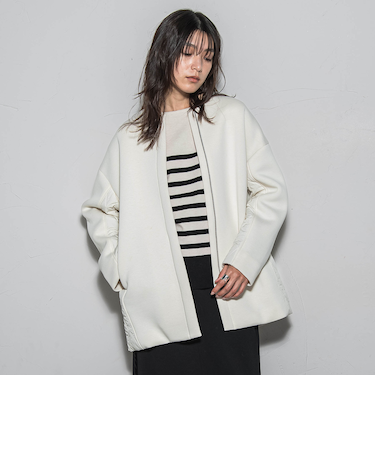 モスダンボール×中綿キルティングノーカラーコート≪手洗い可能≫