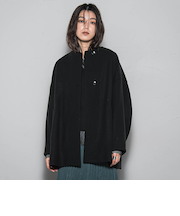 ライトジャージメルトンノーカラーミドルコート