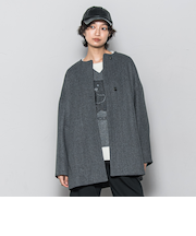 ライトジャージメルトンノーカラーミドルコート