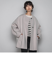 ライトジャージメルトンノーカラーミドルコート