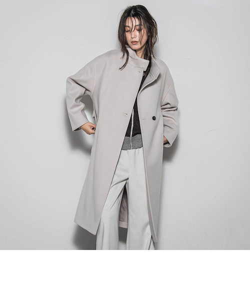 ライトジャージメルトンスタンドカラーロングコート｜メイソングレイの