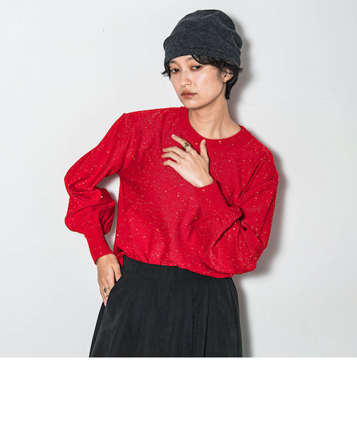 ミニスパンコールクルーネックニット≪手洗い可能≫