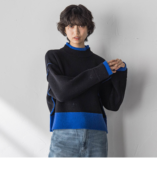 【WEB限定】ハイネック配色ニット≪手洗い可能≫