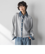 デニムレイヤード風カーディガン≪手洗い可能≫