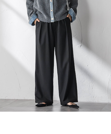【叶えるSET UP】起毛イージーワイドパンツ≪手洗い可能≫