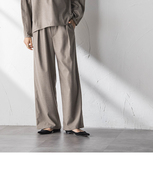 【叶えるSET UP】起毛イージーワイドパンツ≪手洗い可能≫