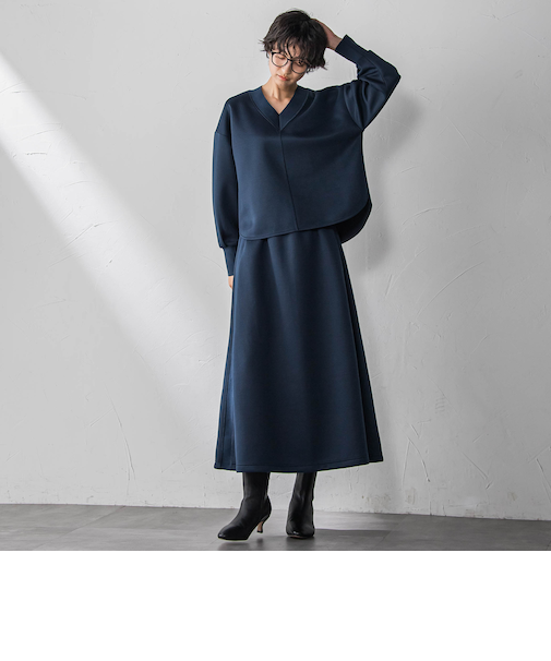 軽量ボンディングスカートセットアップ≪洗濯機で洗える≫