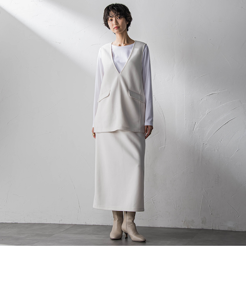 軽量ボンディング3ピーススカートセットアップ≪洗濯機で洗える≫