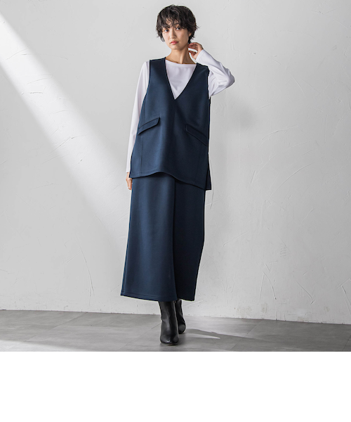 SHIPS any:〈洗濯機可能〉ダブルクロス Vネック ペプラム ワンピース