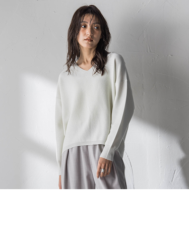 Vネックラメガーターニットプルオーバー≪手洗い可能≫