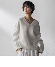 デニムドッキングVネックニットプルオーバー≪洗濯機で洗える≫