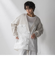 デニムドッキングニットカーディガン≪洗濯機で洗える≫