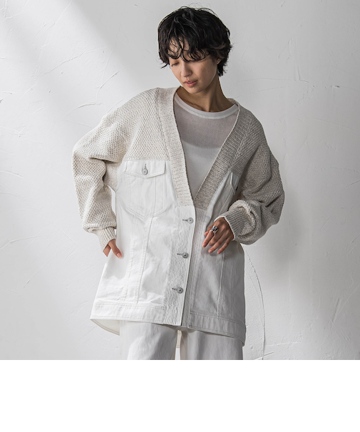 デニムドッキングニットカーディガン≪洗濯機で洗える≫