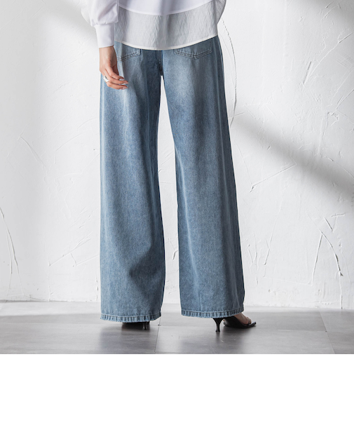 デニムワイドパンツ≪洗濯機で洗える≫