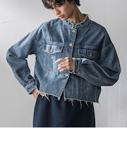 デニムショートジャケット≪洗濯機で洗える≫