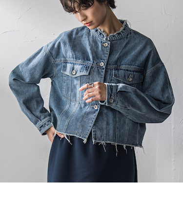 デニムショートジャケット≪洗濯機で洗える≫