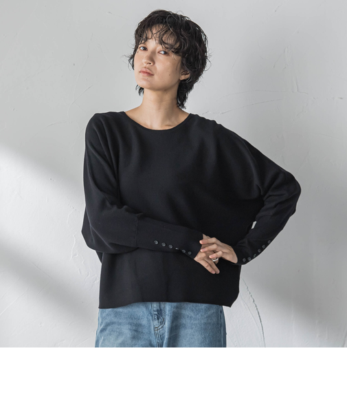 袖口ボタンドルマンニットプルオーバー≪手洗い可能≫