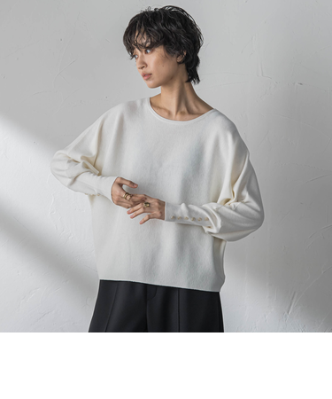 袖口ボタンドルマンニットプルオーバー≪手洗い可能≫