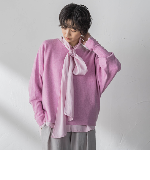 袖口ボタンドルマンニットプルオーバー≪手洗い可能≫