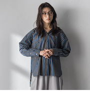 ストライプフーディオーバーシャツ≪手洗い可能≫