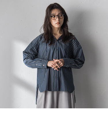 ストライプフーディオーバーシャツ≪手洗い可能≫